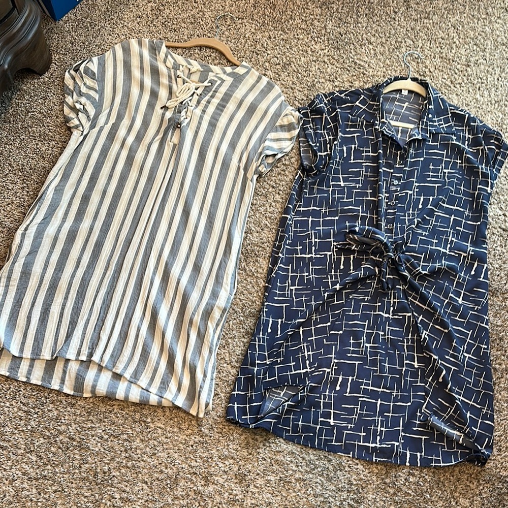 She +‎ Sky  and Tribal Jeans  Blue and Cream Button Down Dresses